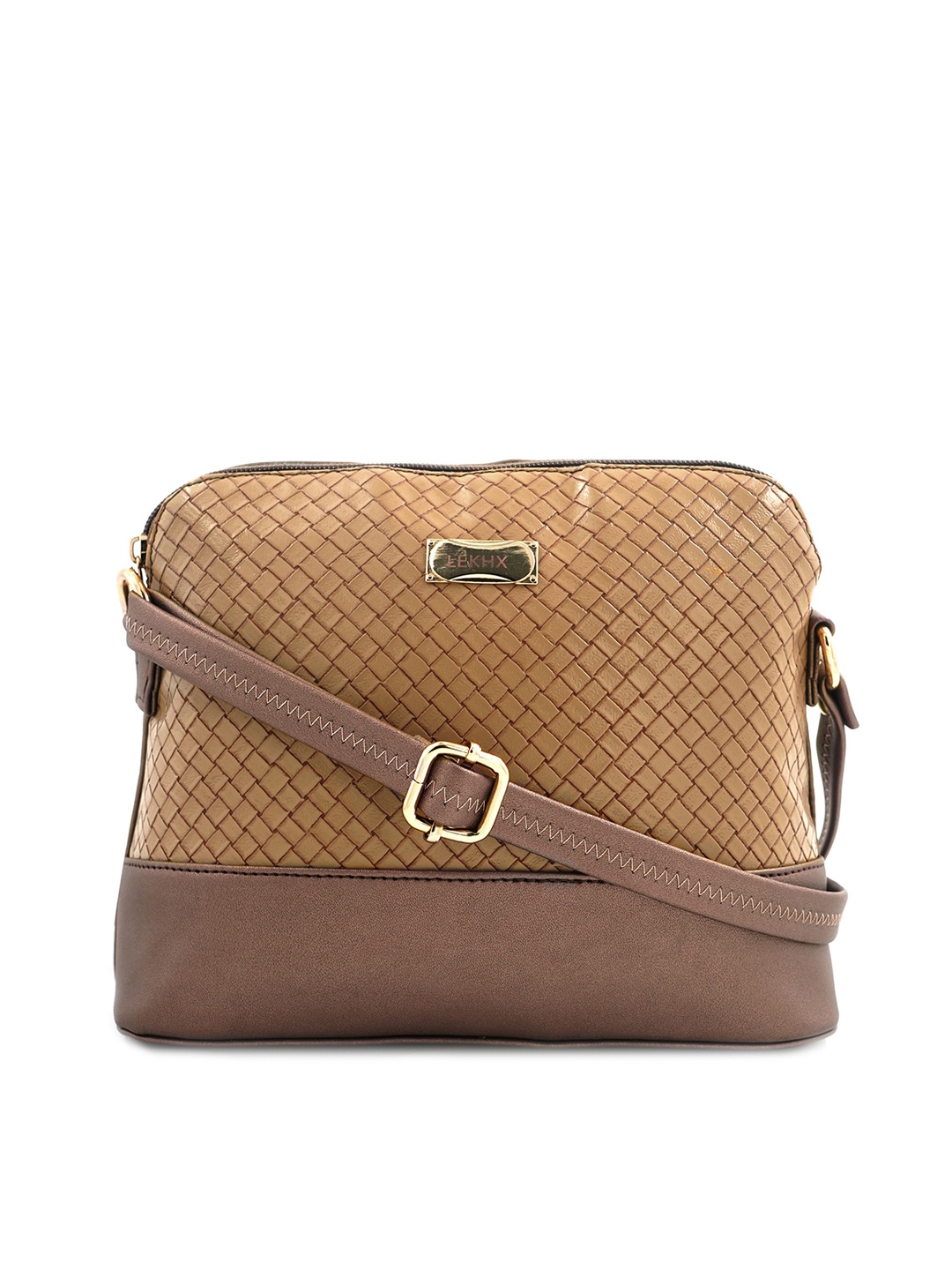 

LEKHX Brown Textured PU Structured Sling Bag