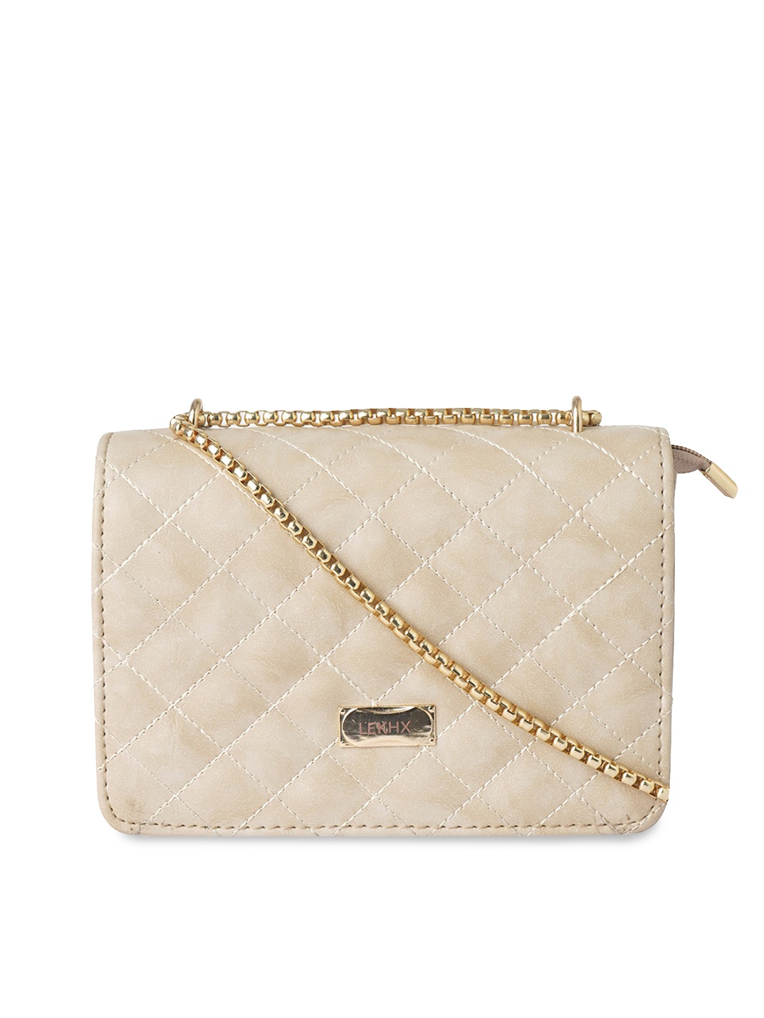 

LEKHX Cream-Coloured Textured Quilted Sling Bag