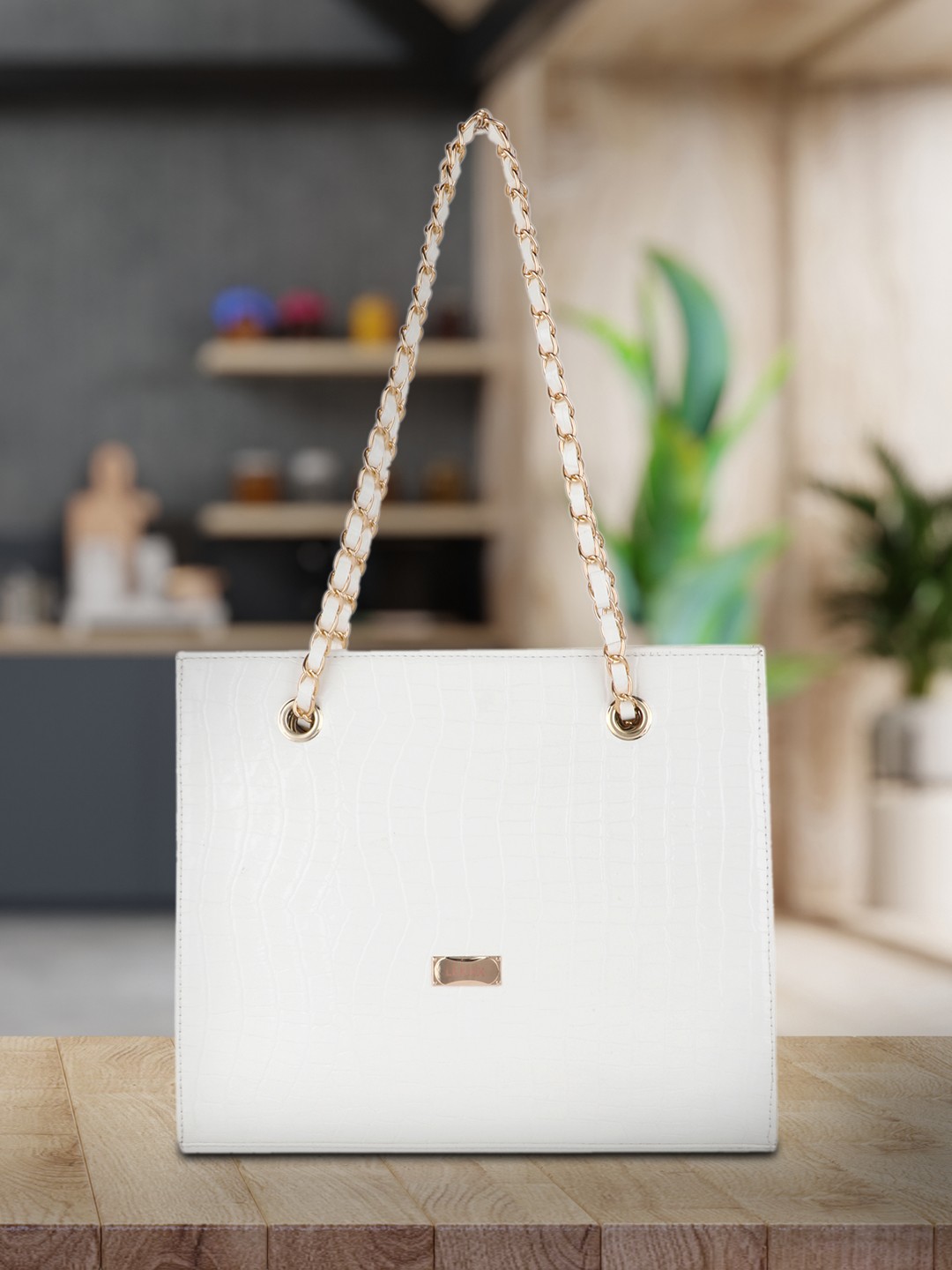 

LEKHX Women White Textured PU Structured Shoulder Bag