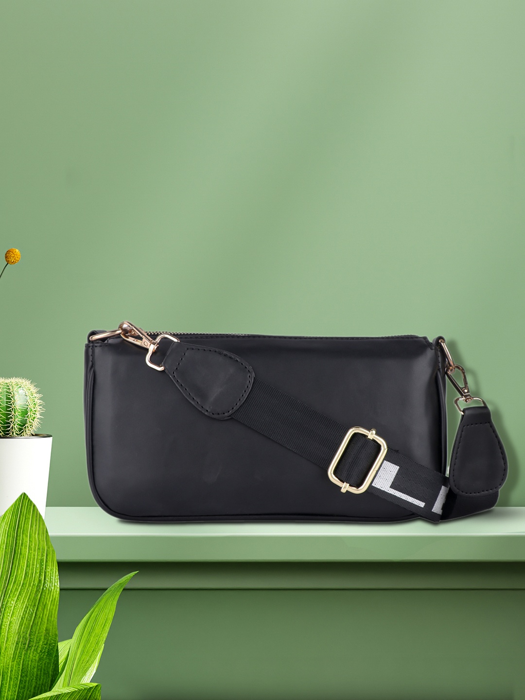 

LEKHX Women Black PU Structured Sling Bag