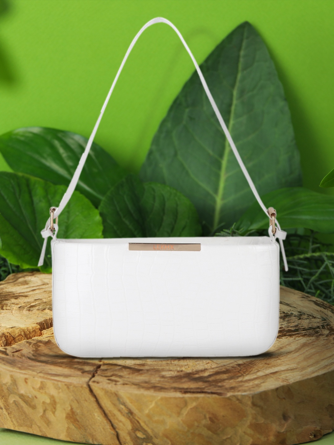 

LEKHX White Textured PU Structured Shoulder Bag with Quilted
