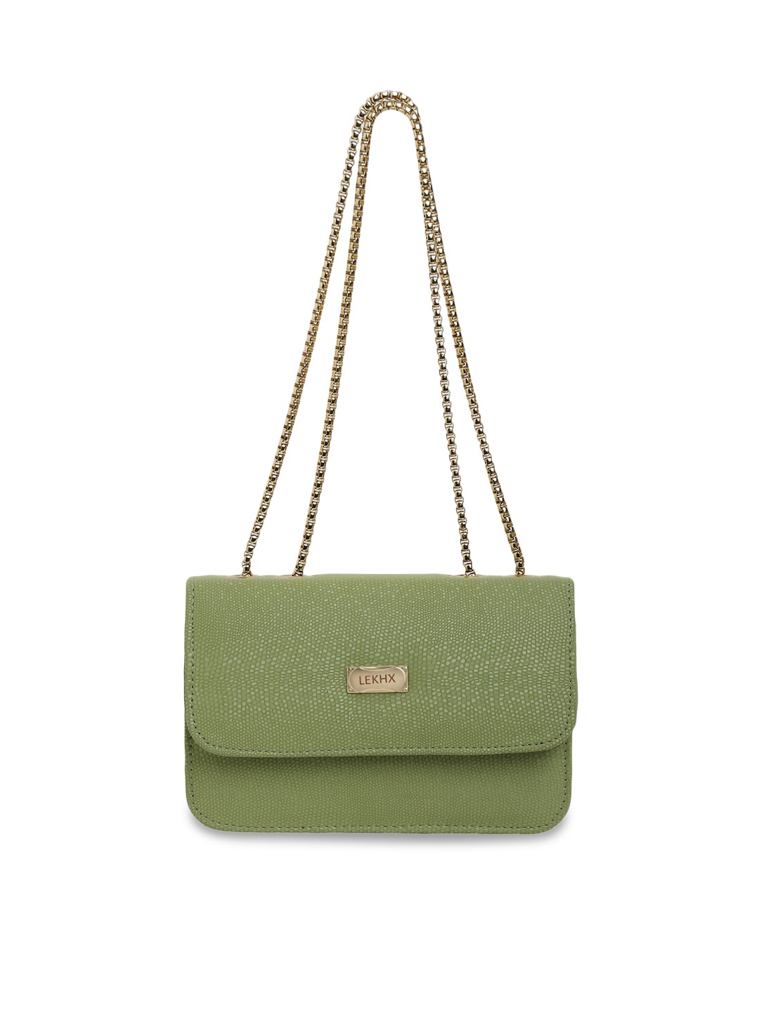 

LEKHX Green Textured PU Structured Shoulder Bag with Quilted