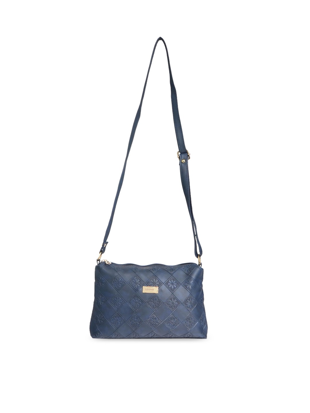

LEKHX Blue Floral PU Structured Sling Bag