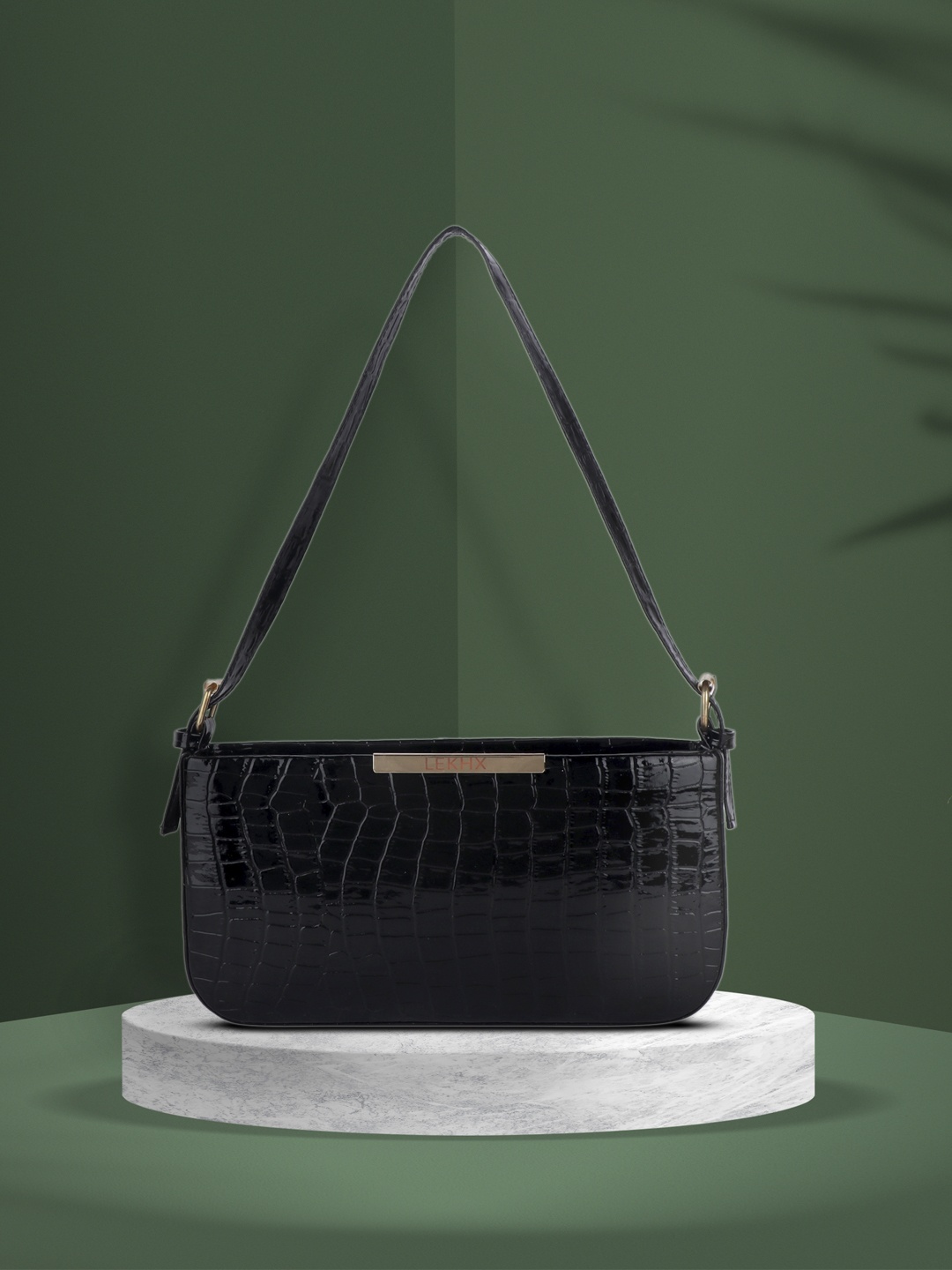 

LEKHX Women Black PU Structured Sling Bag