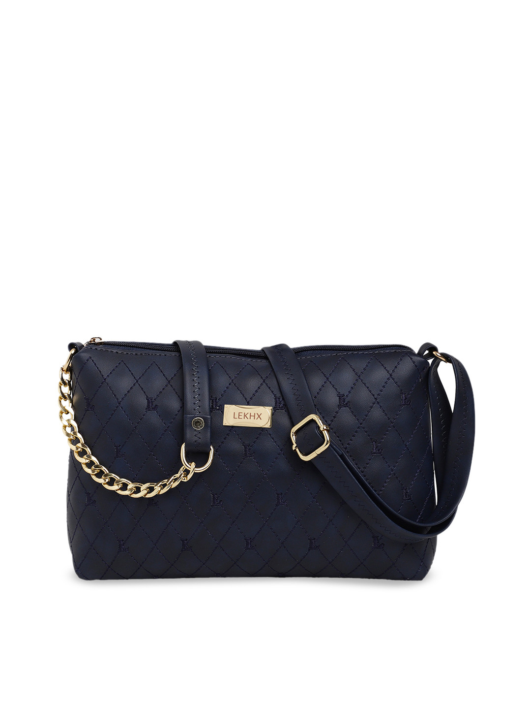 

LEKHX Blue PU Structured Sling Bag with Quilted