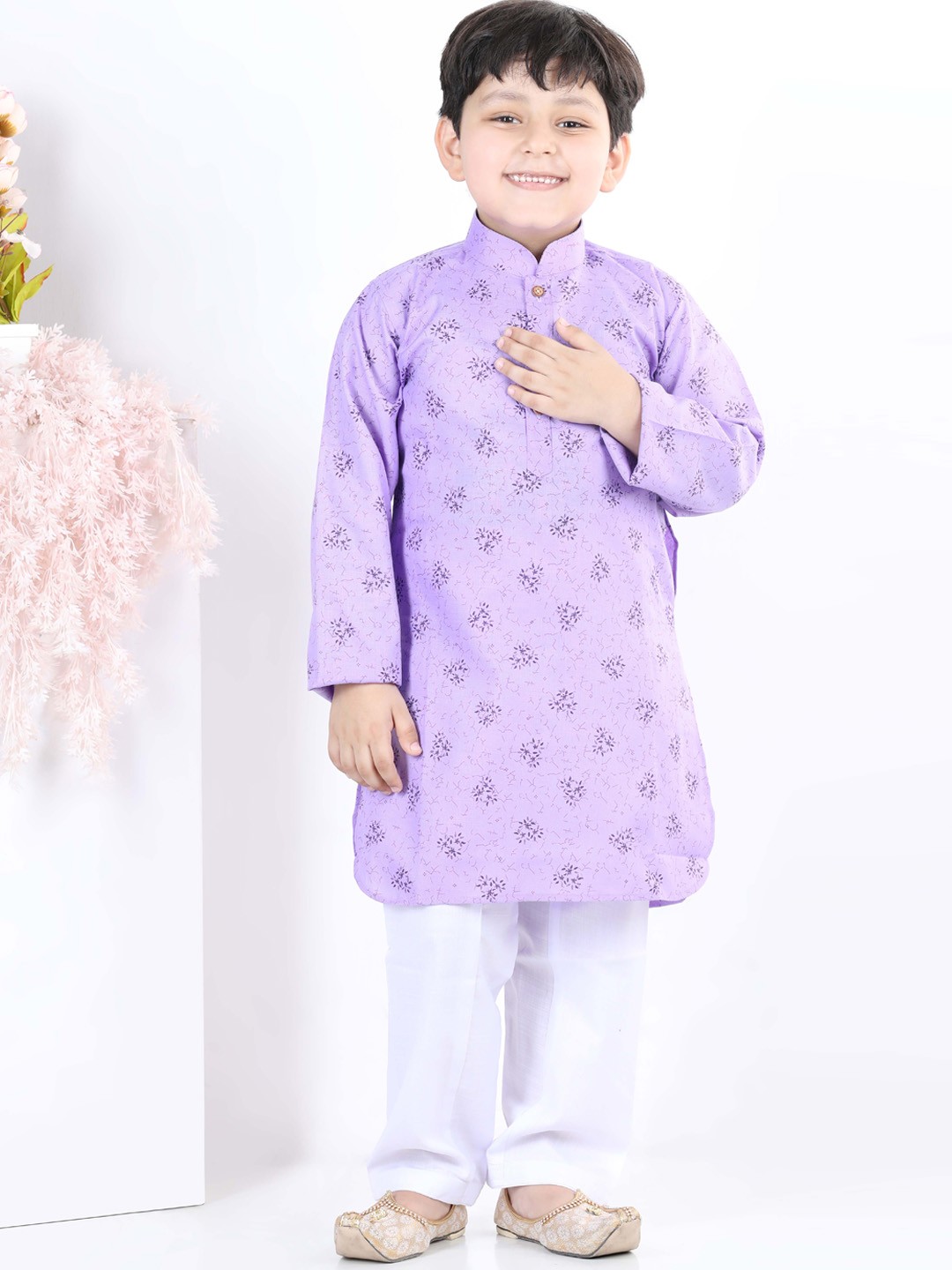 

Kidling Boys Purple Ethnic Motifs Printed Kurta with Pyjamas