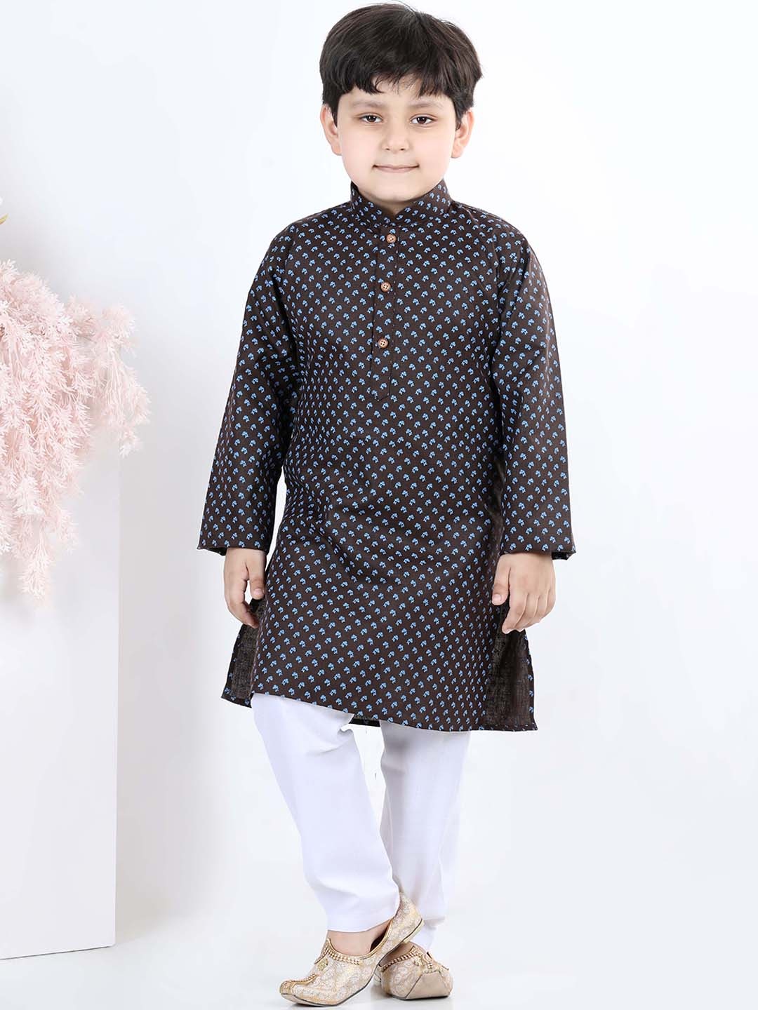 

Kidling Boys Brown Ethnic Motifs Printed Kurta with Trousers