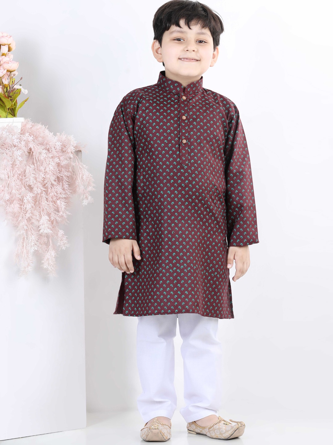 

Kidling Boys Rust Floral Kurta with Trousers