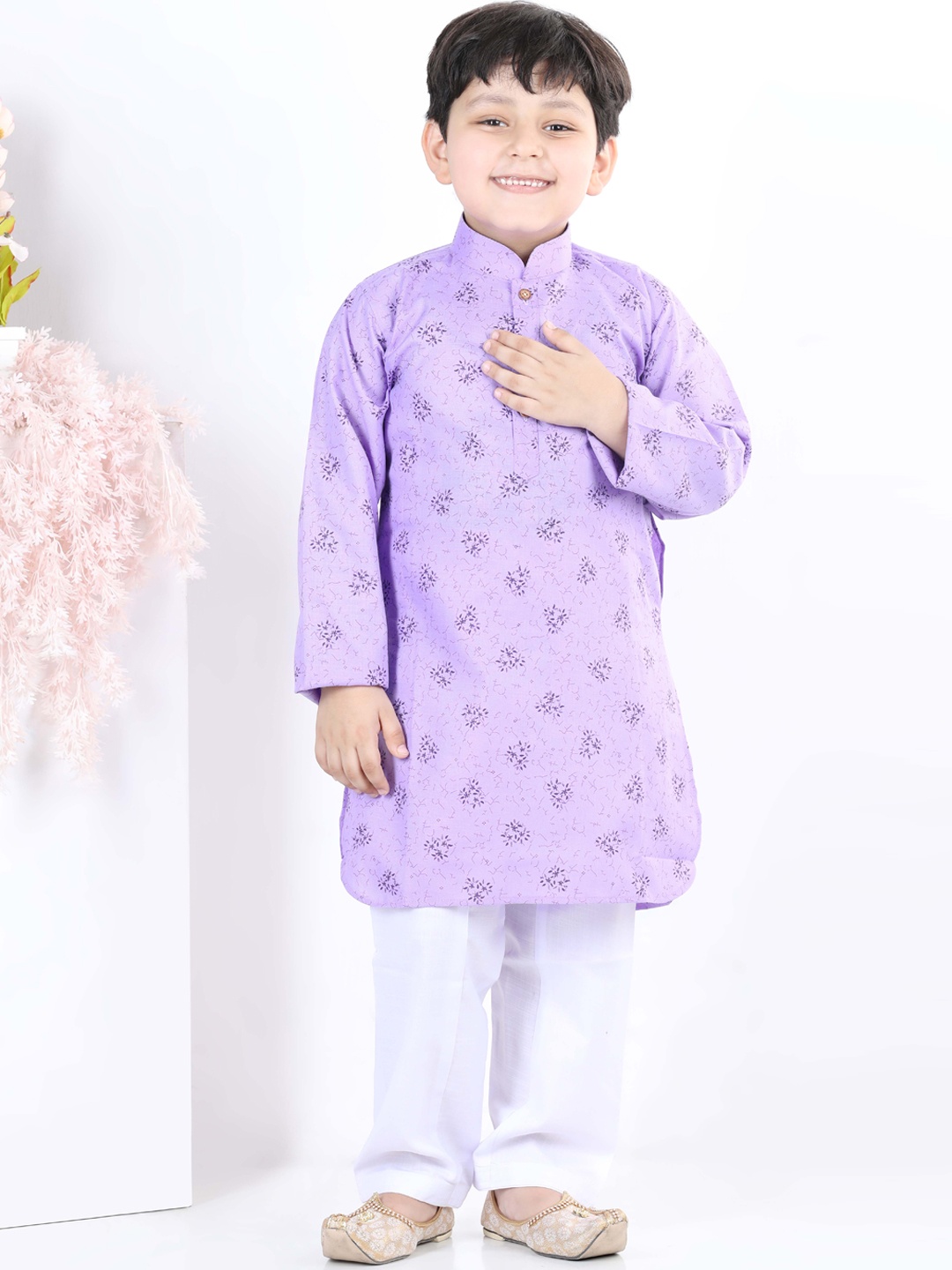 

Kidling Boys Purple Floral Printed Cotton Kurta with Pyjamas