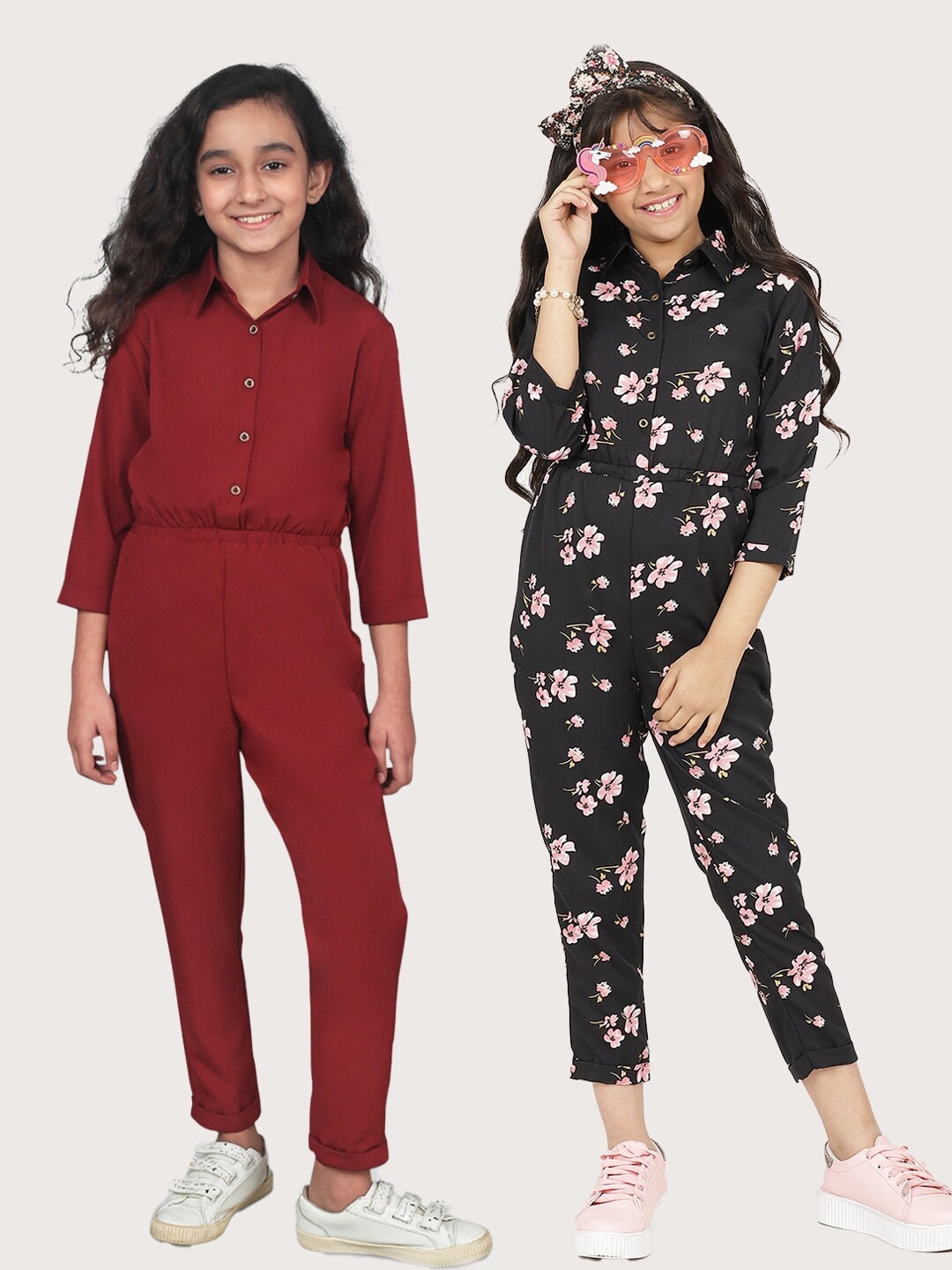 

Uptownie Lite Girls Black & Maroon Printed Basic Jumpsuit