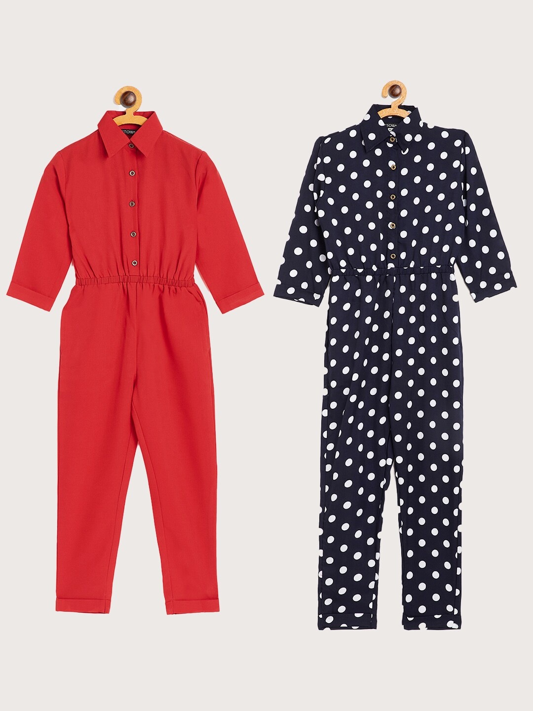 

Uptownie Lite Girls Red & Black Printed Basic Jumpsuit