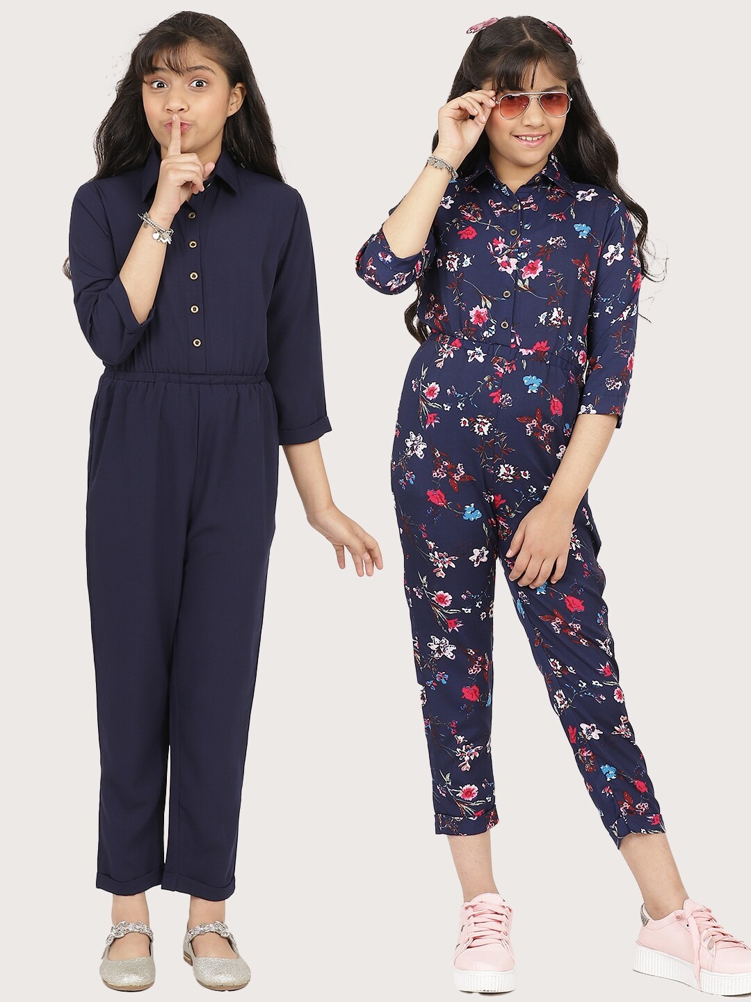 

Uptownie Lite Girls Navy Blue & Black Printed Basic Jumpsuit