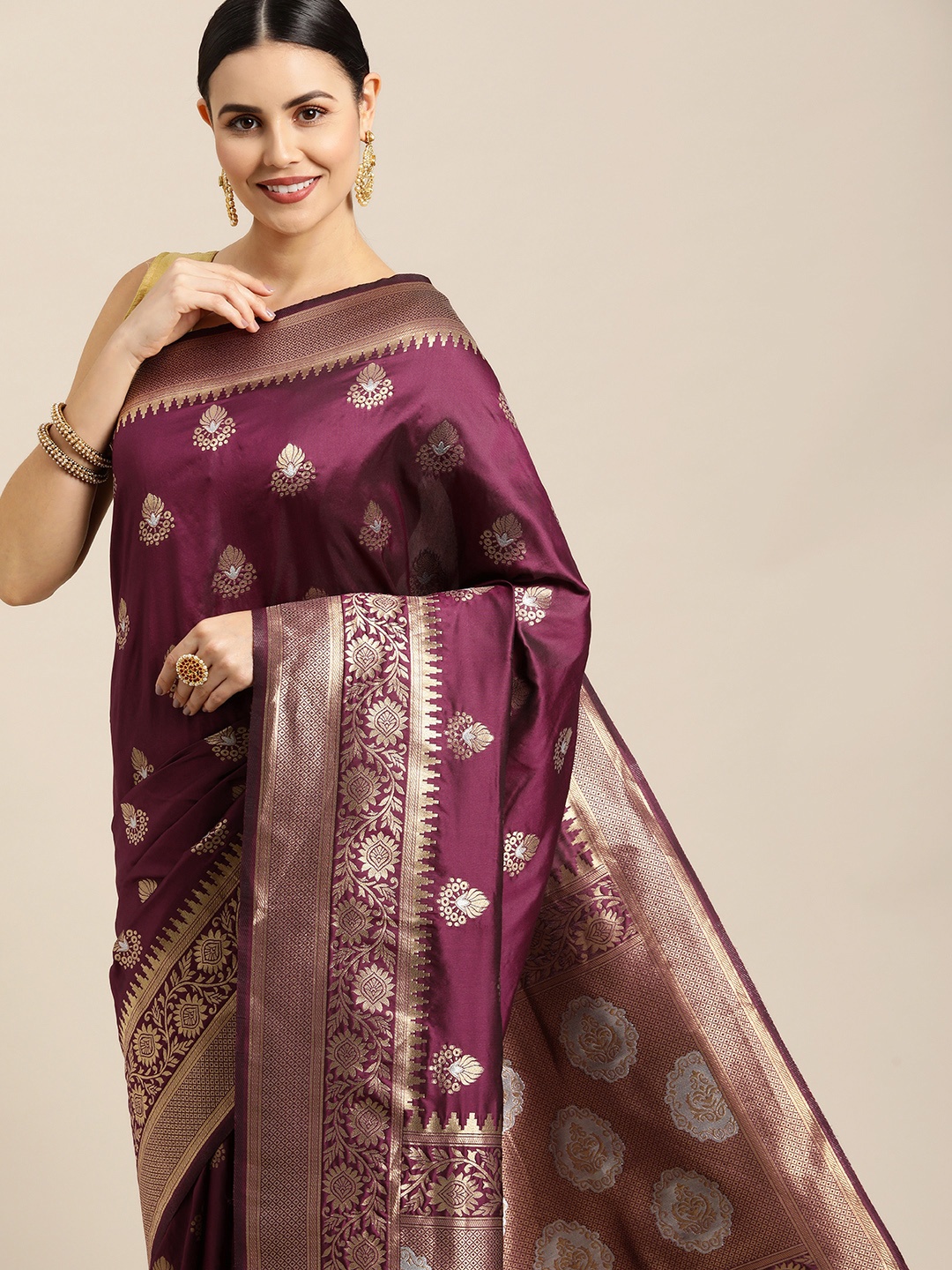 

Royal Rajgharana Saree Maroon & Gold Ethnic Motifs Zari Celebrity Banarasi Sarees