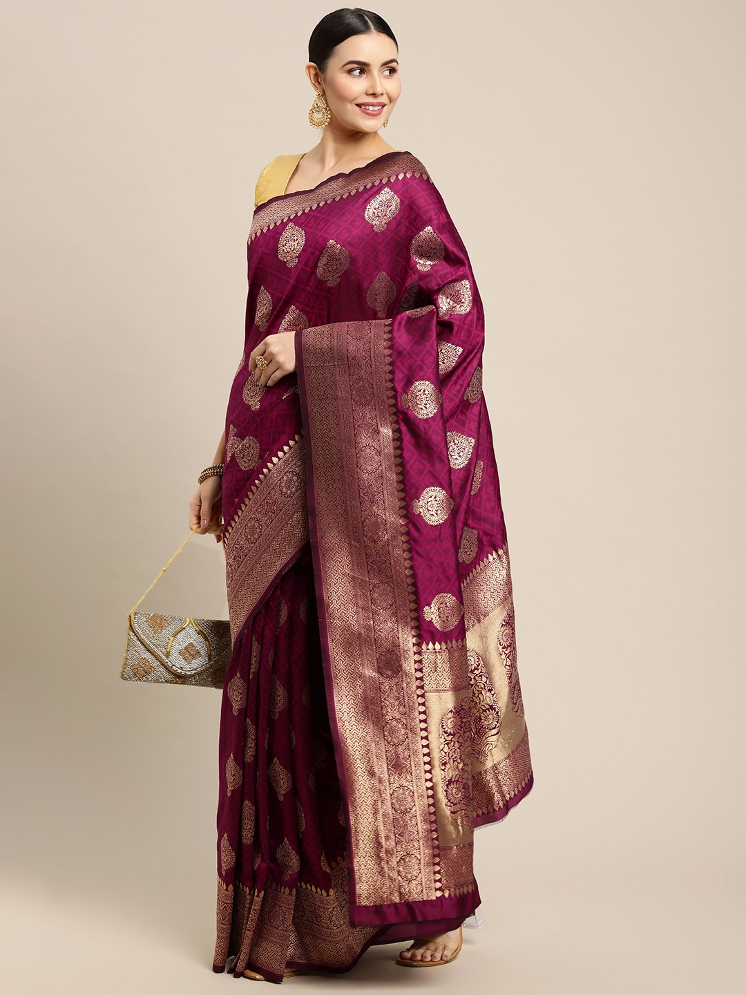 

Royal Rajgharana Saree Maroon & Gold Ethnic Motifs Zari Celebrity Banarasi Sarees