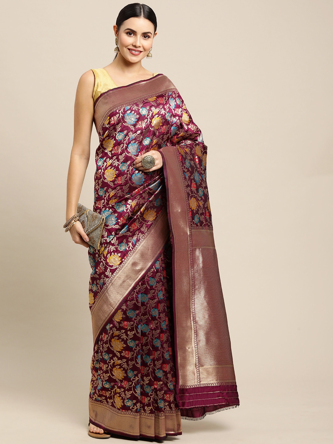 

Royal Rajgharana Saree Maroon & Gold Ethnic Motifs Zari Celebrity Banarasi Sarees