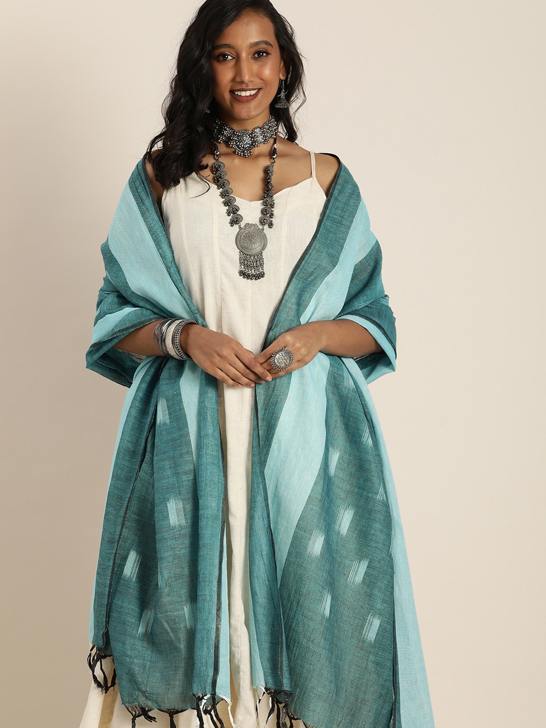 

Taavi Blue Pure Cotton Woven Design Ikat Dupatta