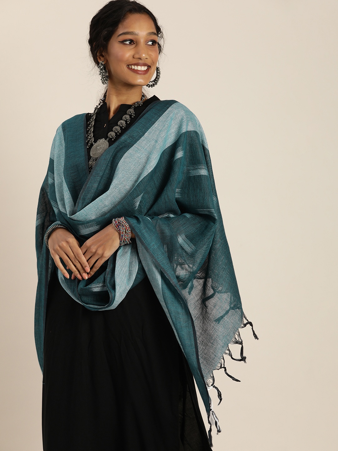 

Taavi Green Pure Cotton Woven Design Ikat Dupatta