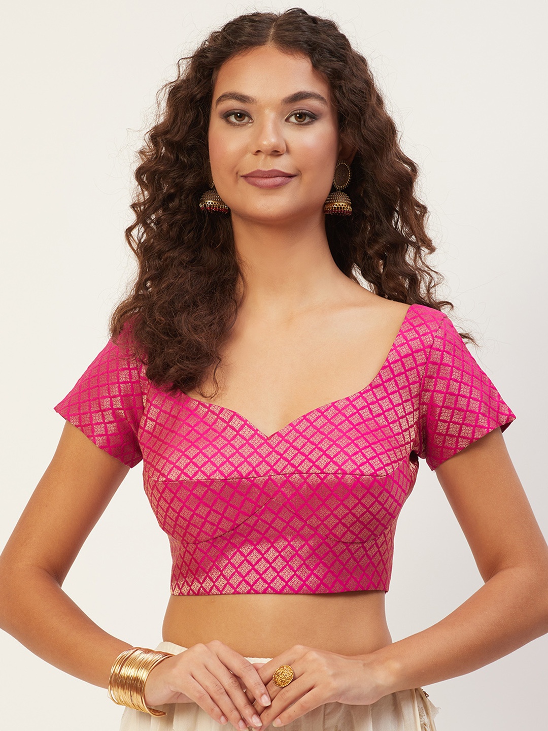 

Studio Shringaar Pink Woven Design Padded Readymade Blouse