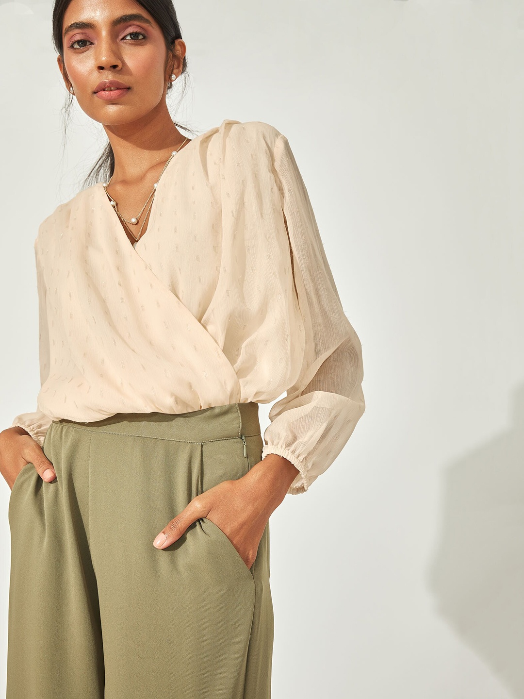 

The Label Life Cream-coloured wrap Bodysuit