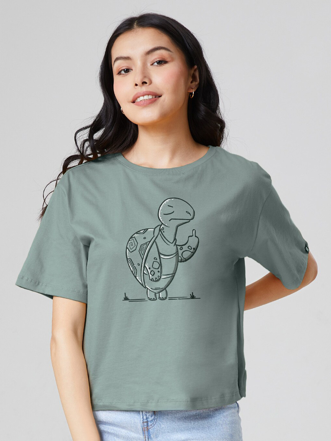 

The Souled Store Women Green Printed Oversized T-shirt