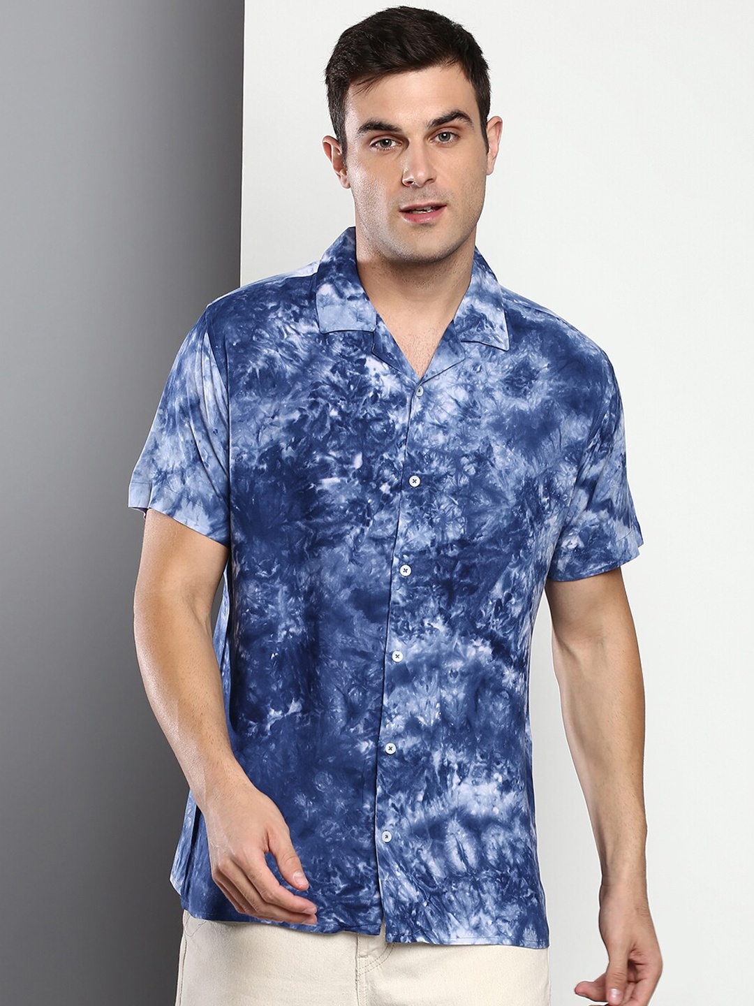 

Dennis Lingo Men Slim Fit Tie and Dye Printed Casual Shirt, Blue