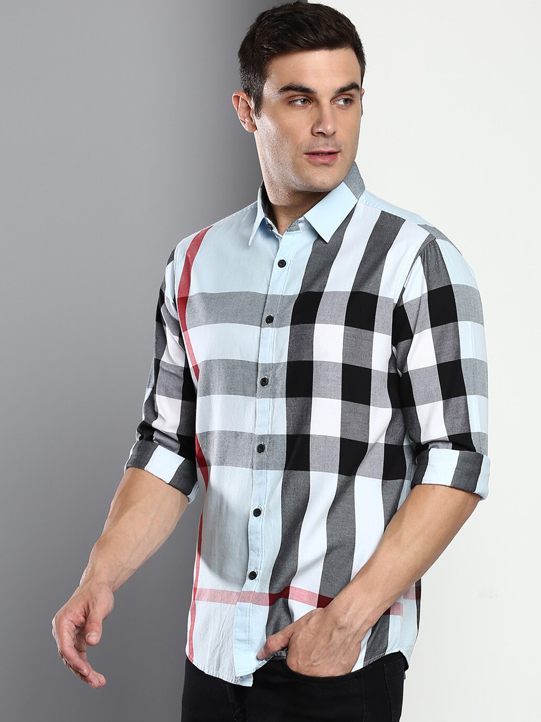 

Dennis Lingo Men Blue Slim Fit Buffalo Checked Casual Shirt