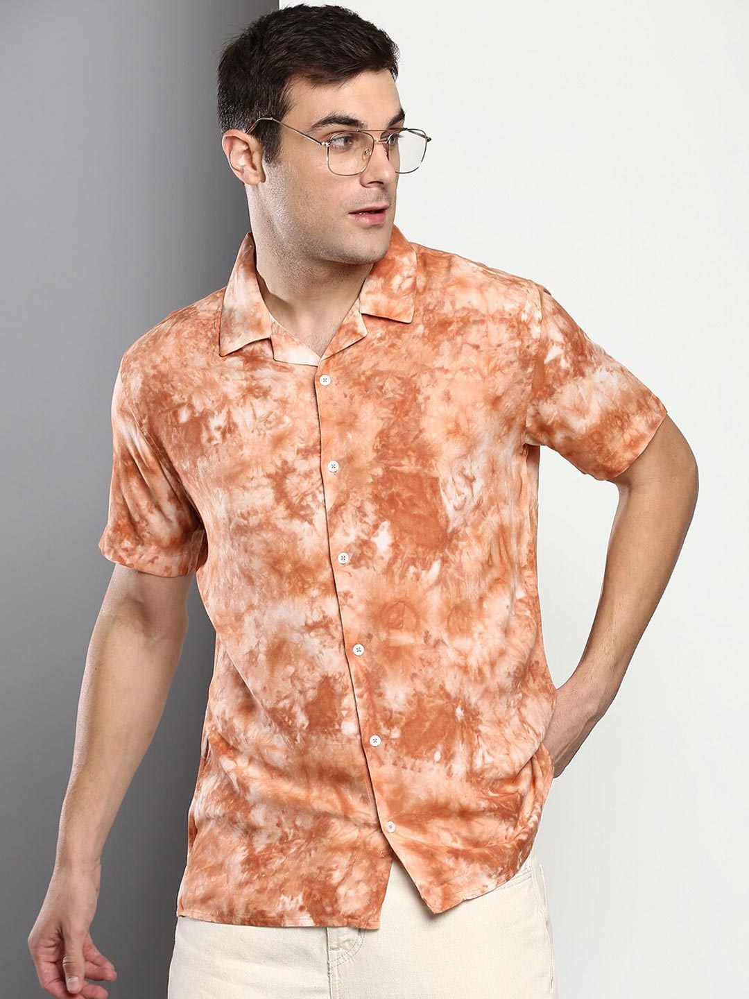 

Dennis Lingo Men Orange Slim Fit Printed Casual Shirt