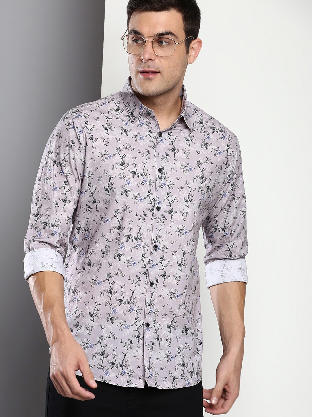 

Dennis Lingo Men Grey Slim Fit Floral Printed Casual Shirt