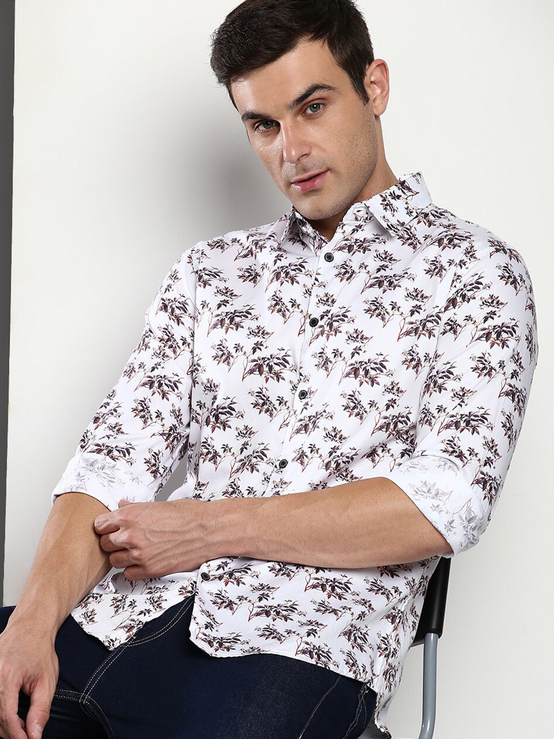 

Dennis Lingo Men Slim Fit Floral Opaque Printed Casual Shirt, White