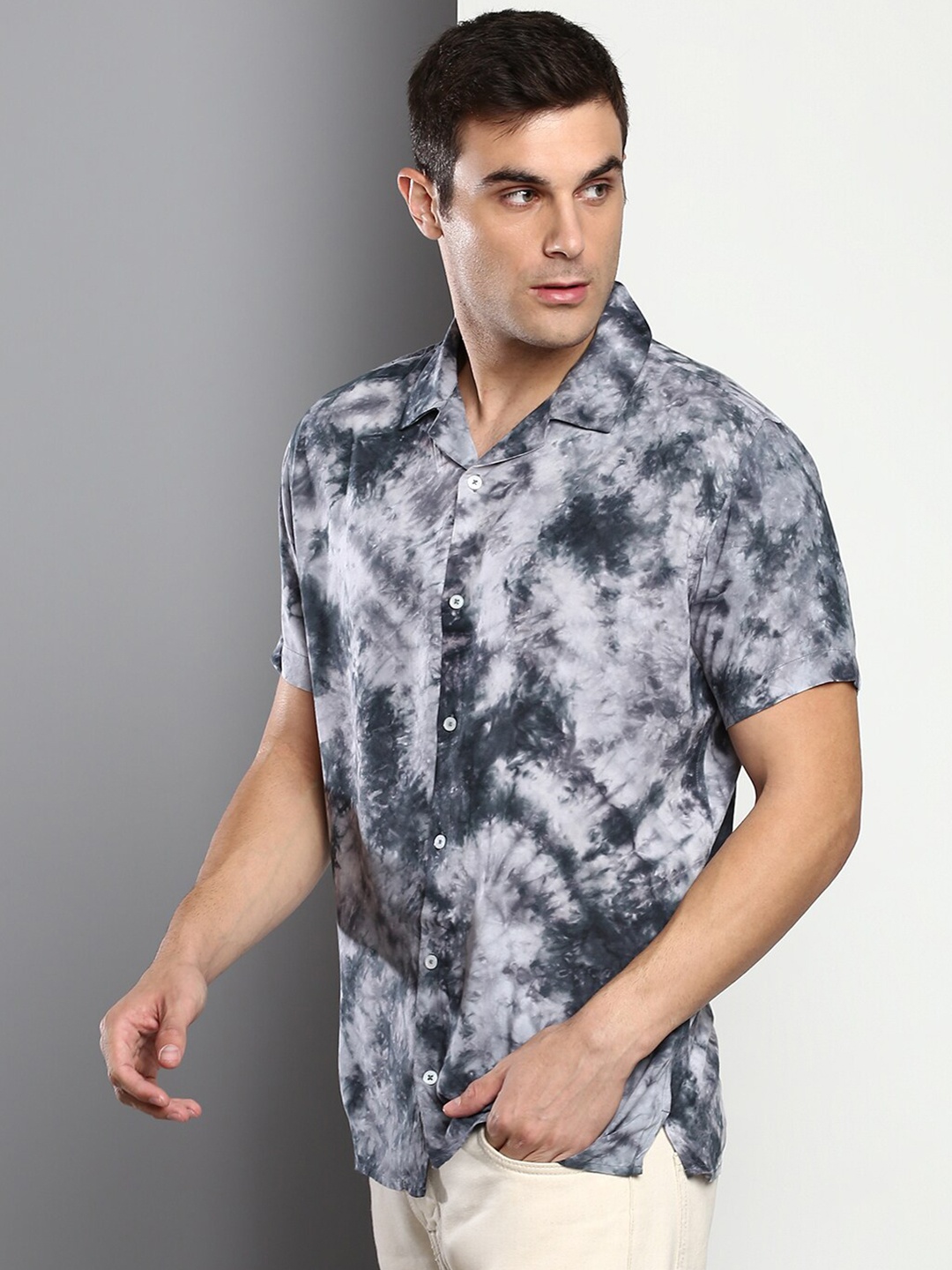 

Dennis Lingo Men Grey Slim Fit Printed Casual Shirt