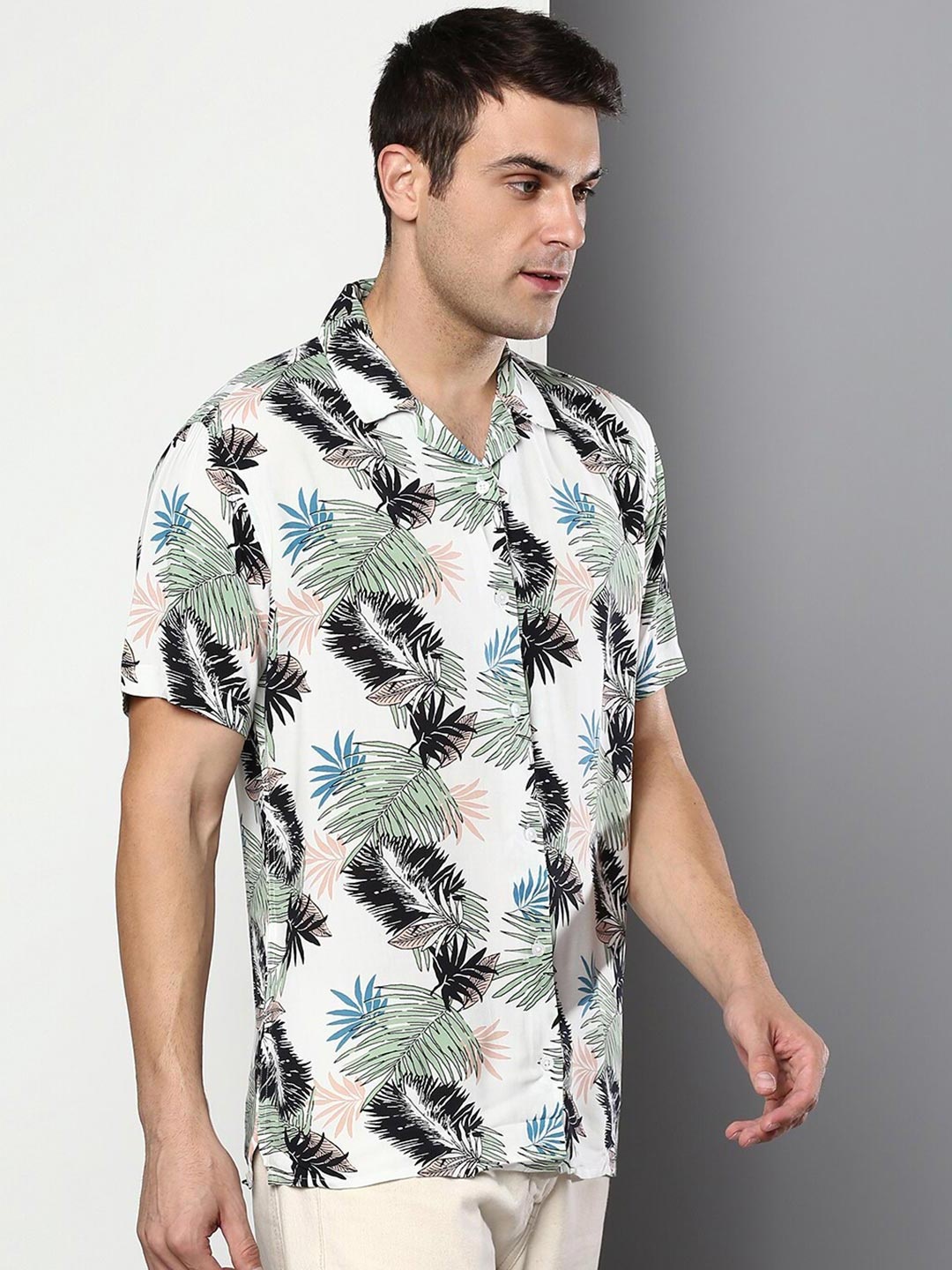 

Dennis Lingo Men White Slim Fit Printed Casual Shirt