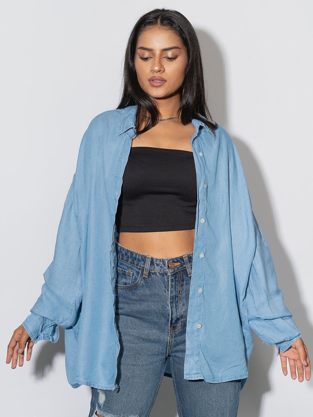 

FREAKINS Women Blue Relaxed Boxy Semiformal Shirt