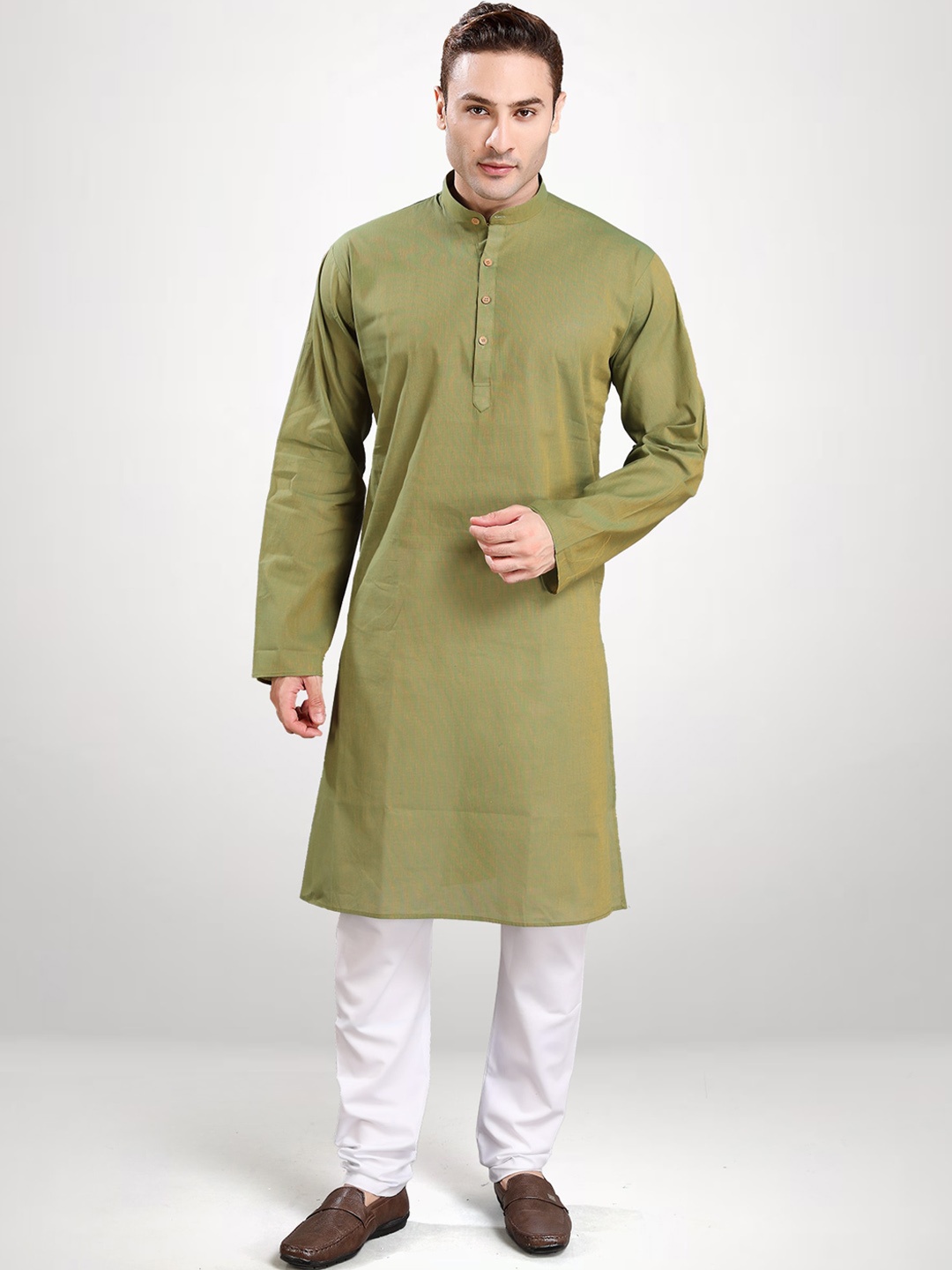 

RG DESIGNERS Men Green Cotton Kurti With Pyjamas