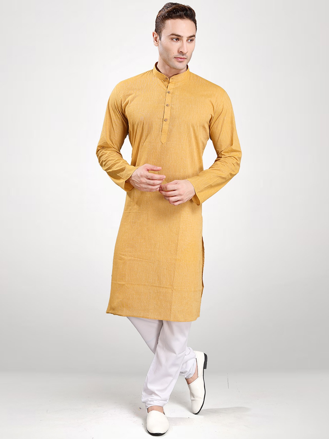 

RG DESIGNERS Men Yellow Kurta with Churidar