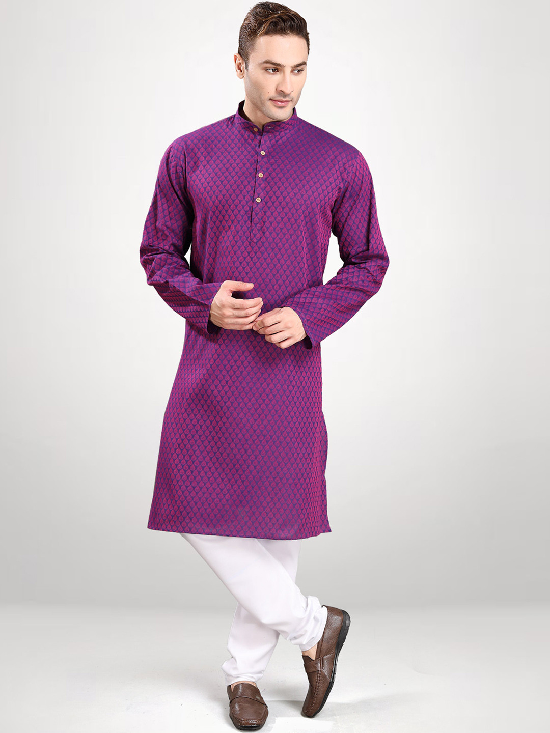 

RG DESIGNERS Men Purple Ethnic Motifs Pleated Kurta with Pyjamas