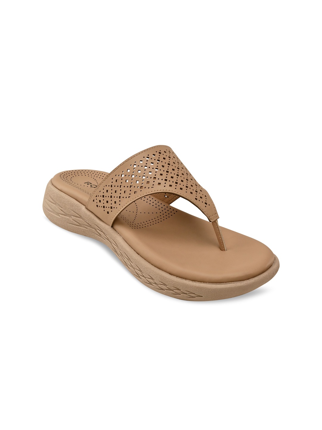 

Rocia Women Beige T-Strap Flats with Laser Cuts Flats