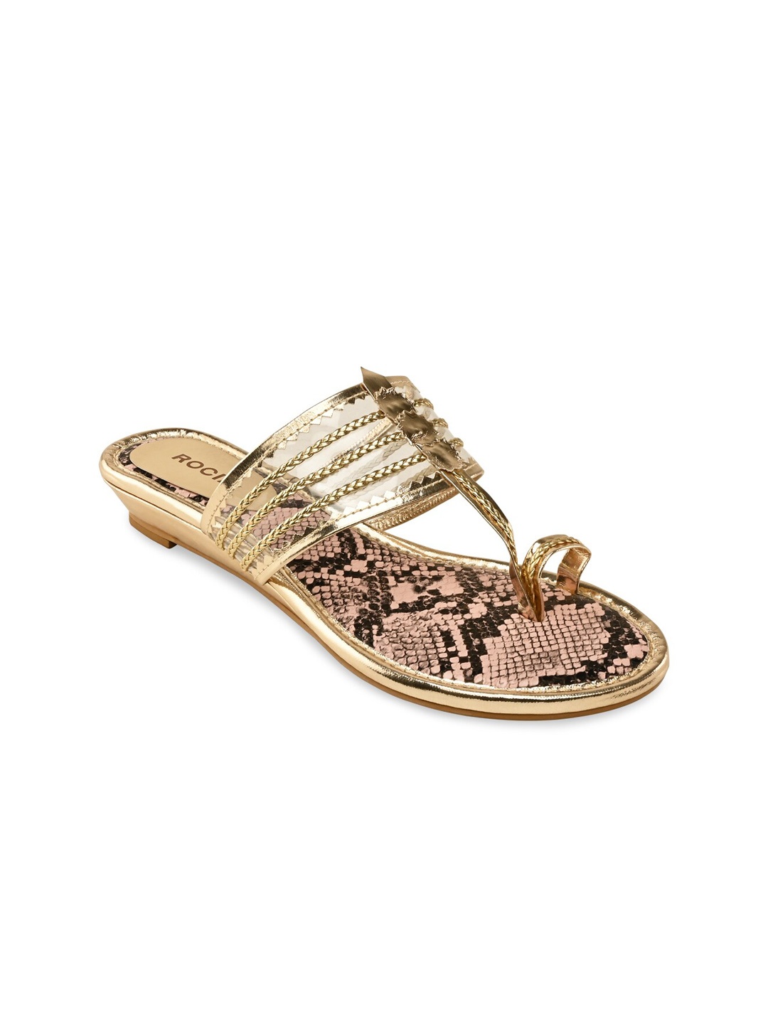 

Rocia Women Gold-Toned Striped Open Toe Flats