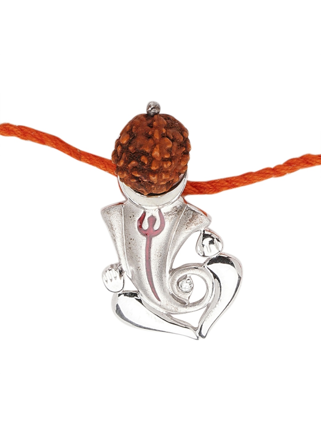 

ahilya Men Silver-Toned Diamond Studded & Rudraksha Beaded Rakhi
