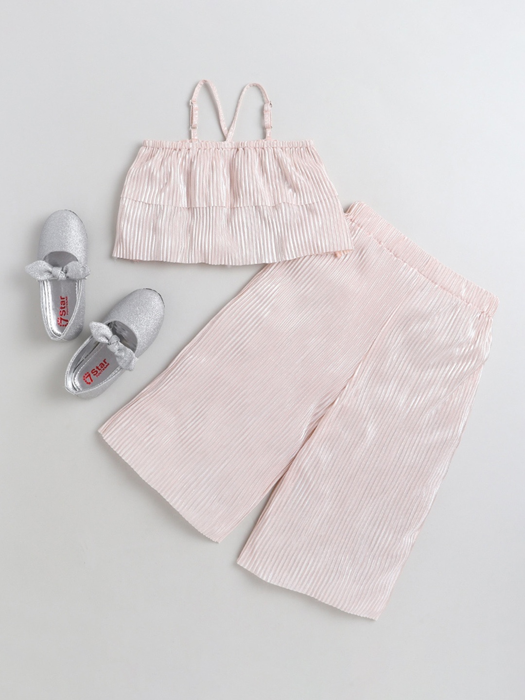 

taffykids Girls Peach-Coloured Striped Top with Palazzos