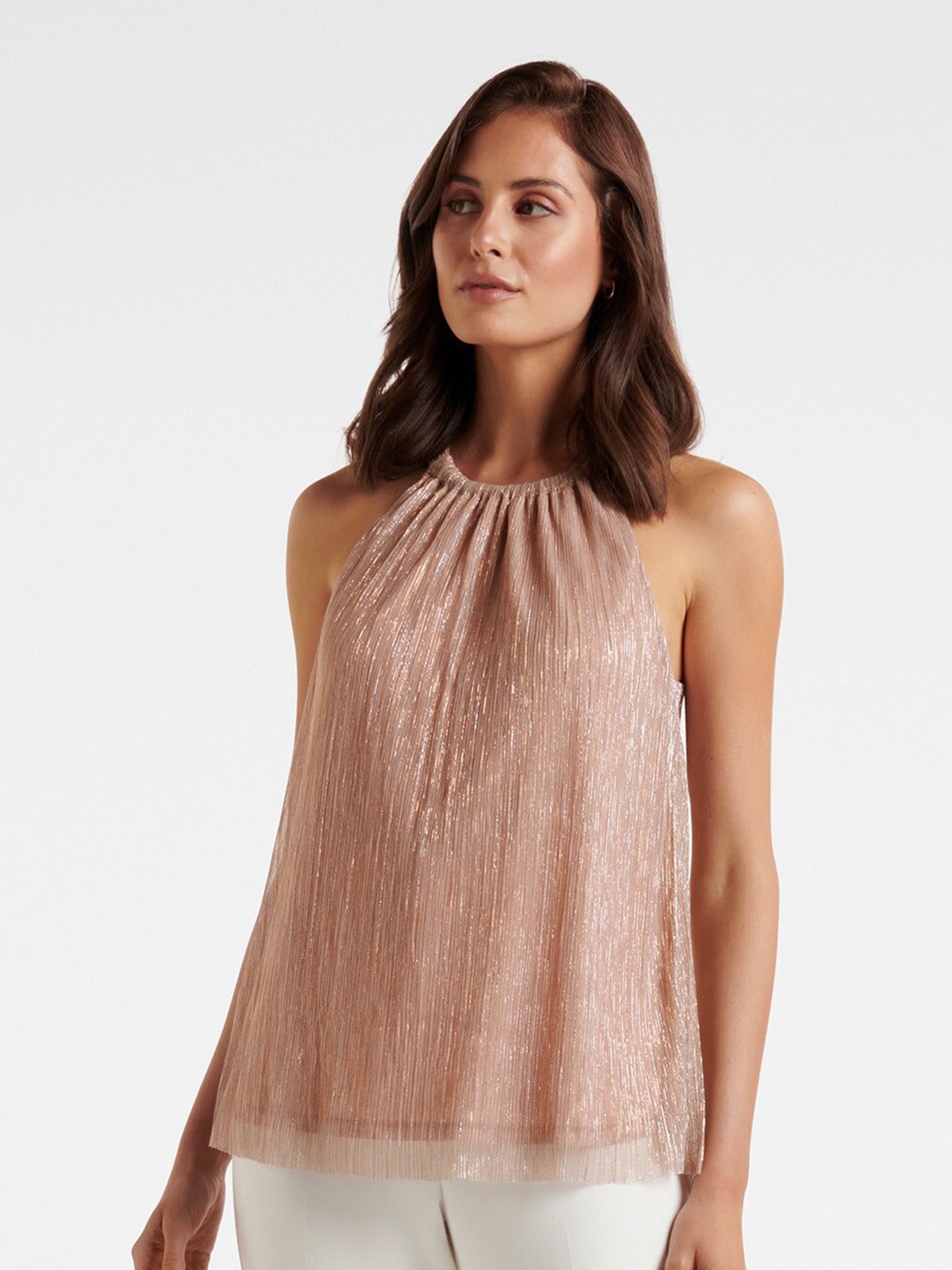 

Forever New Women Peach-Coloured Halter Neck Top