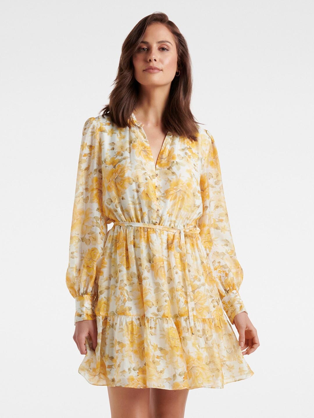 

Forever New Yellow & white swan Floral Dress