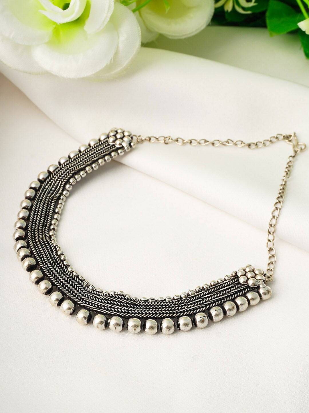 

Urmika Silver-Toned Oxidised Necklace