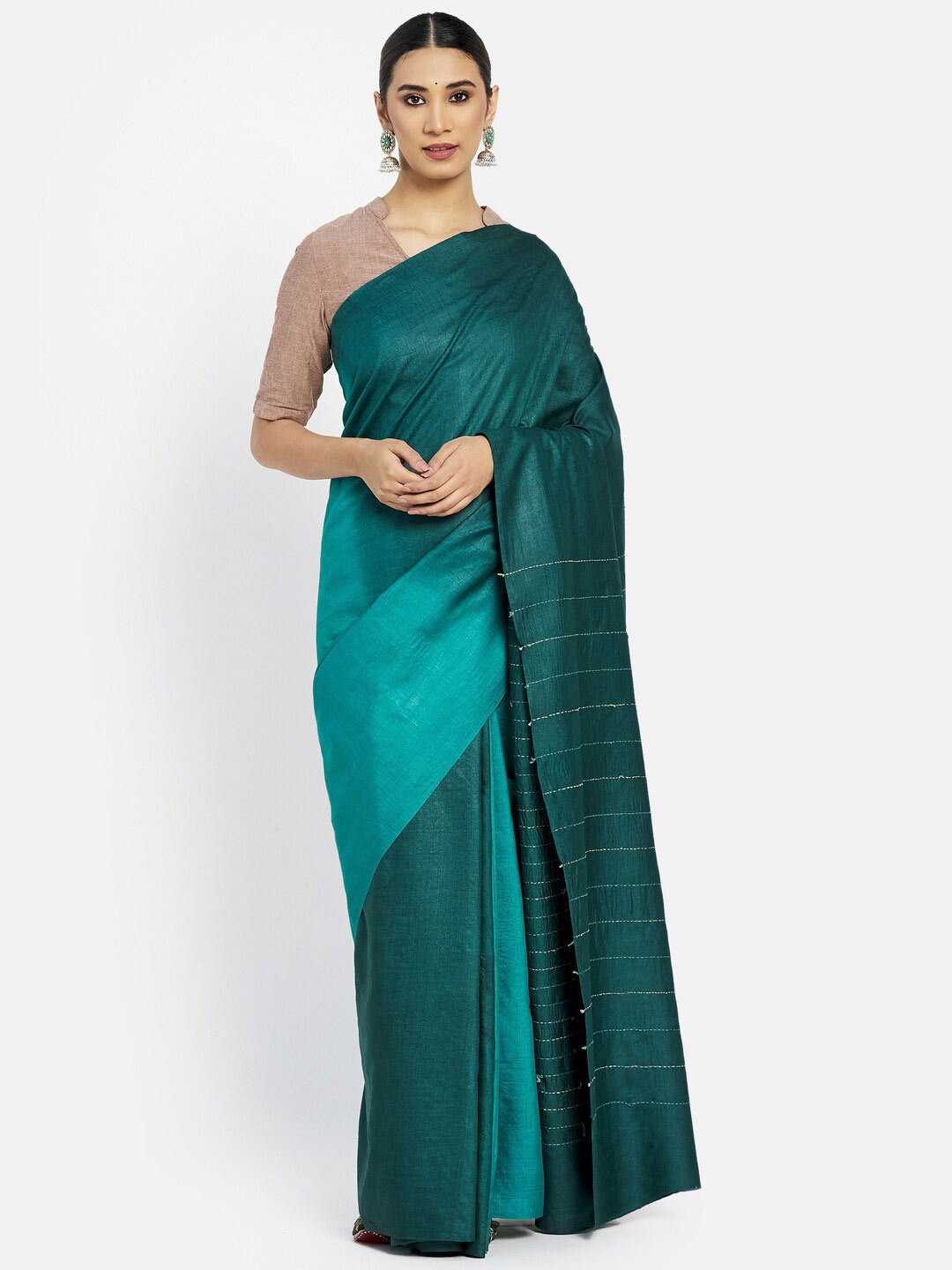 

Fabindia Teal Ombre Pure Silk Saree