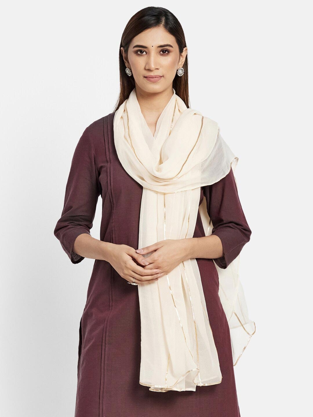 

Fabindia Off White & Gold-Toned Embroidered Dupatta