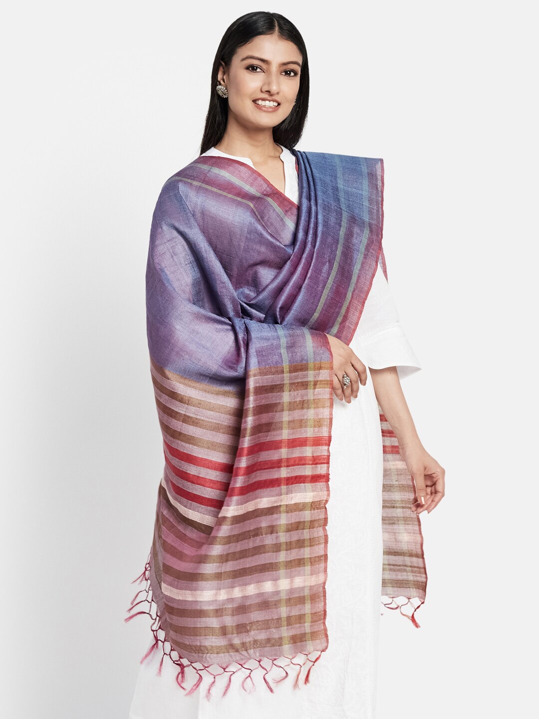 

Fabindia Blue & Red Woven Design Pure Silk Dupatta