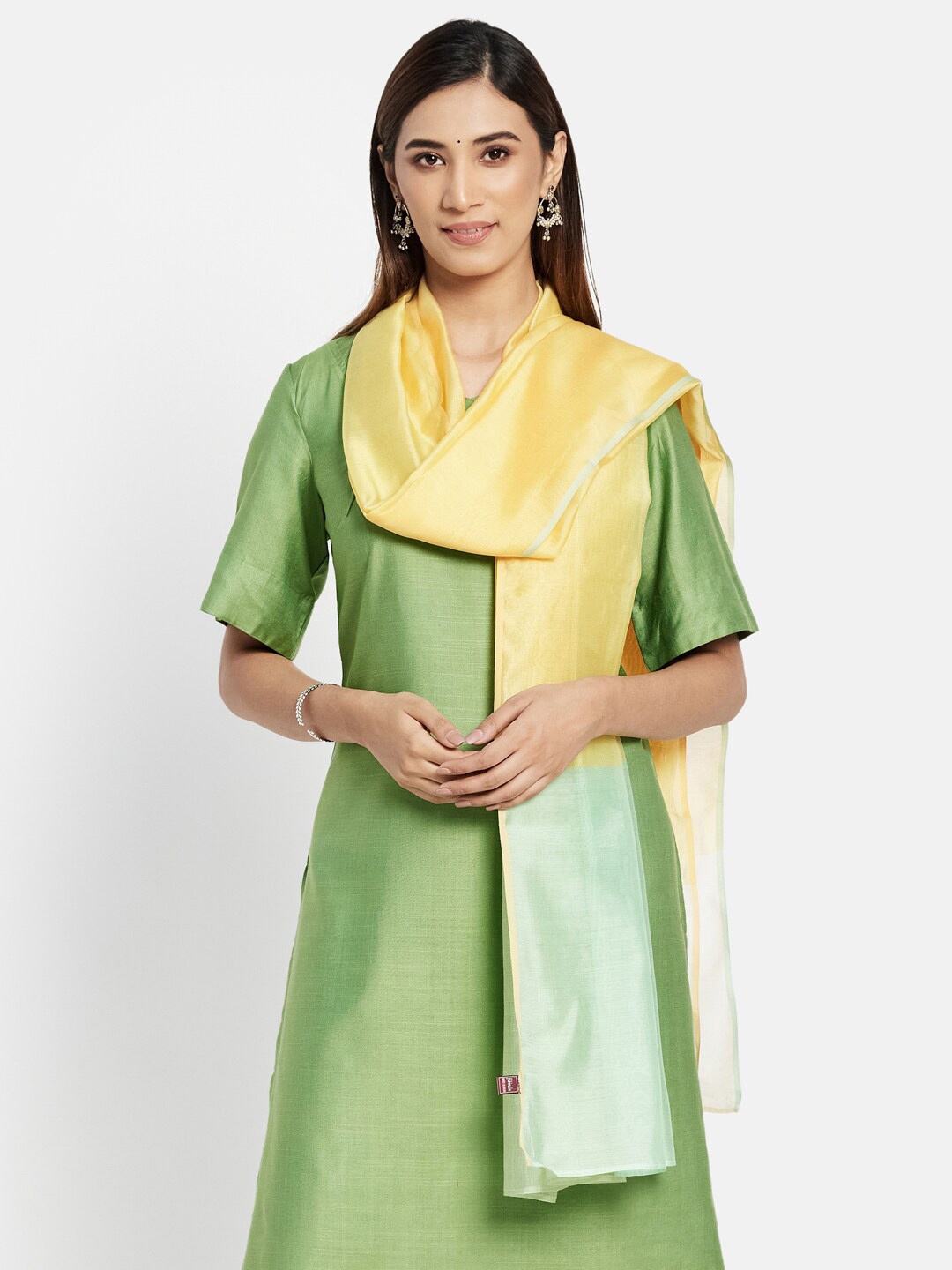 

Fabindia Yellow & White Woven Design Viscose Rayon Dupatta