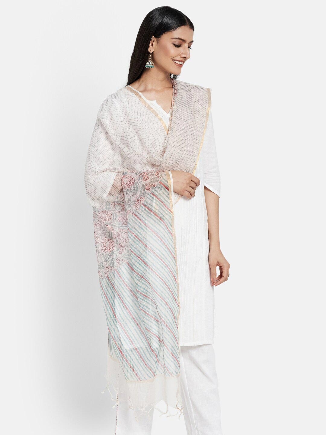 

Fabindia Beige & Brown Printed Cotton Silk Dupatta