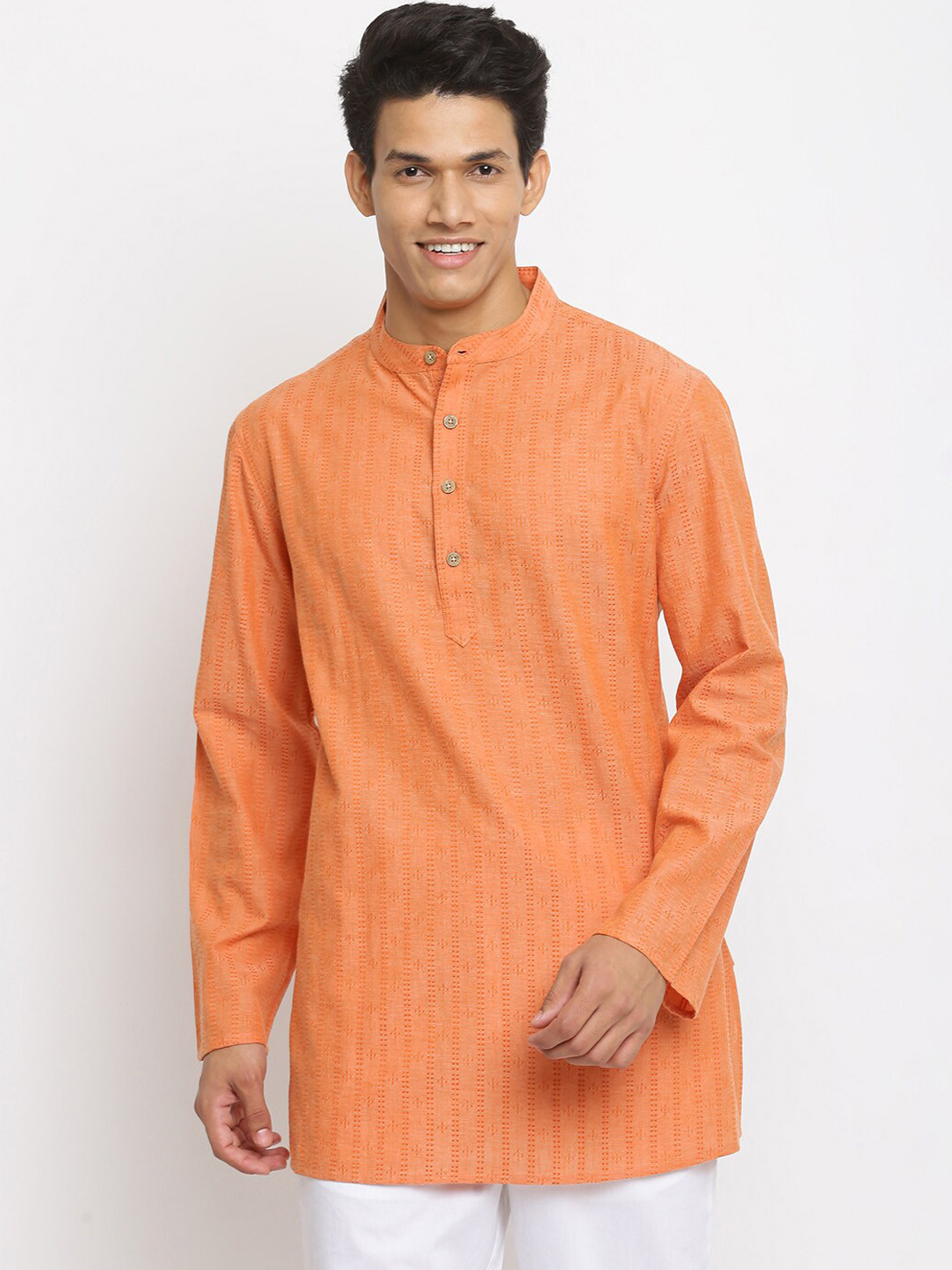 

Fabindia Men Orange Striped Kurta