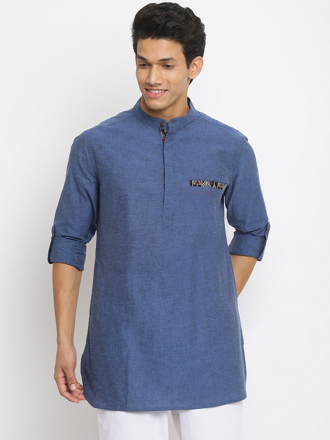 

Fabindia Men Blue Slim Fit Short Kurta
