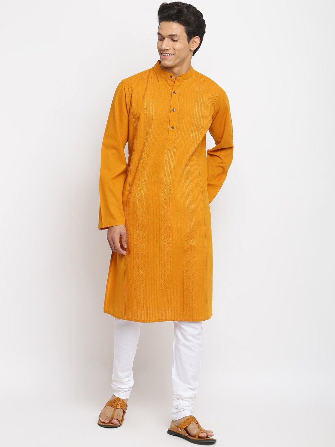 

Fabindia Men Yellow Striped Kurta